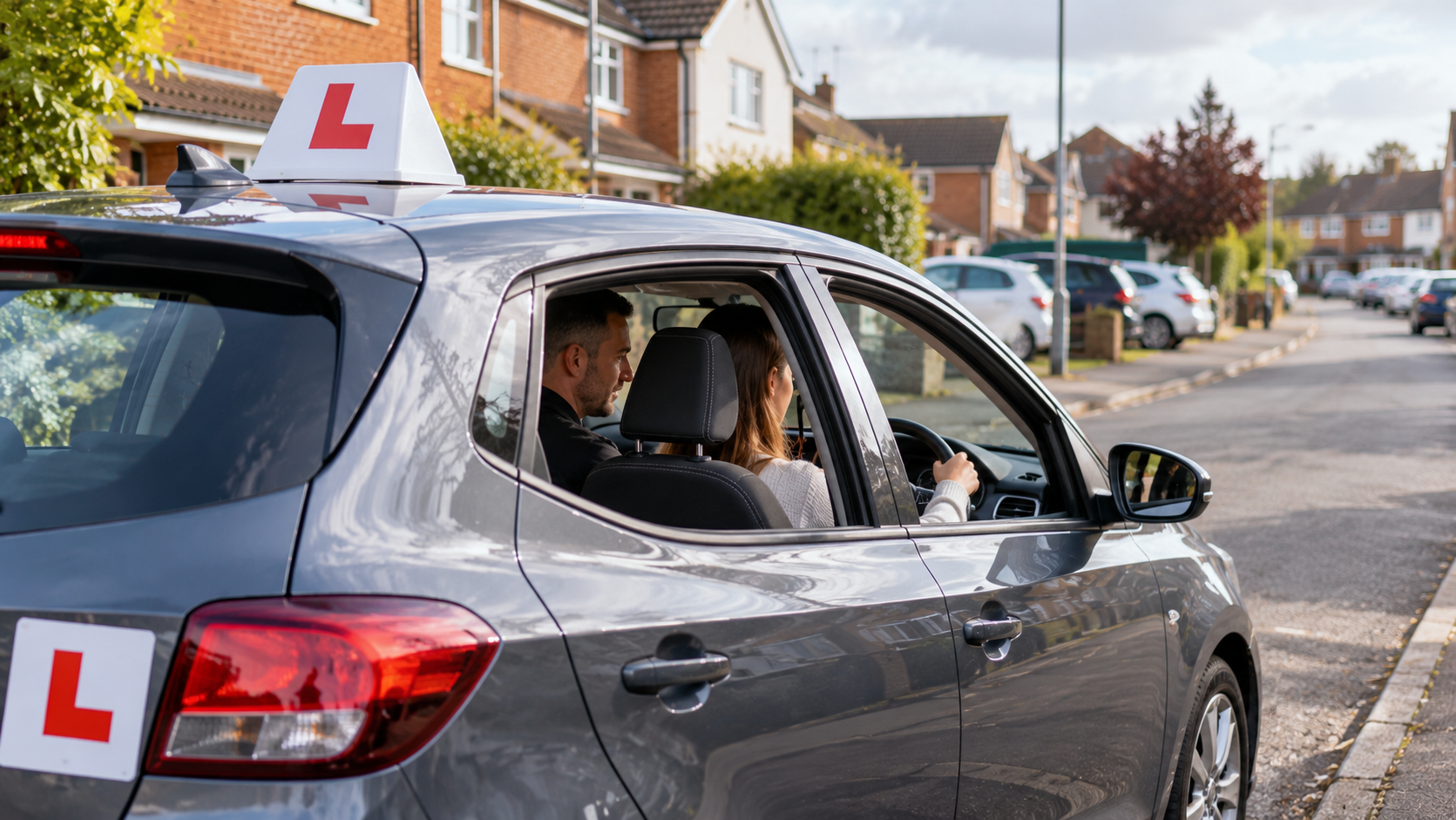 Learner Driver In A Quiet Suburb